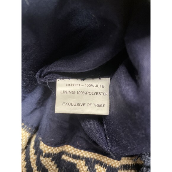 C&C California Beach Tote Shoulder Bag Woven Jute Tassel Navy Ivory Bohemian NWT - Picture 5 of 12